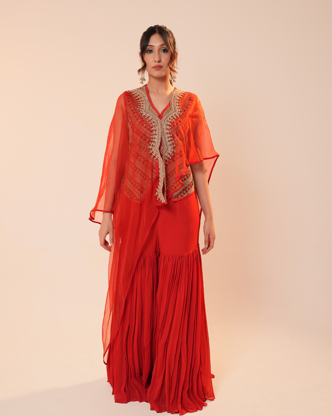 RED GHARARA WITH CAPE