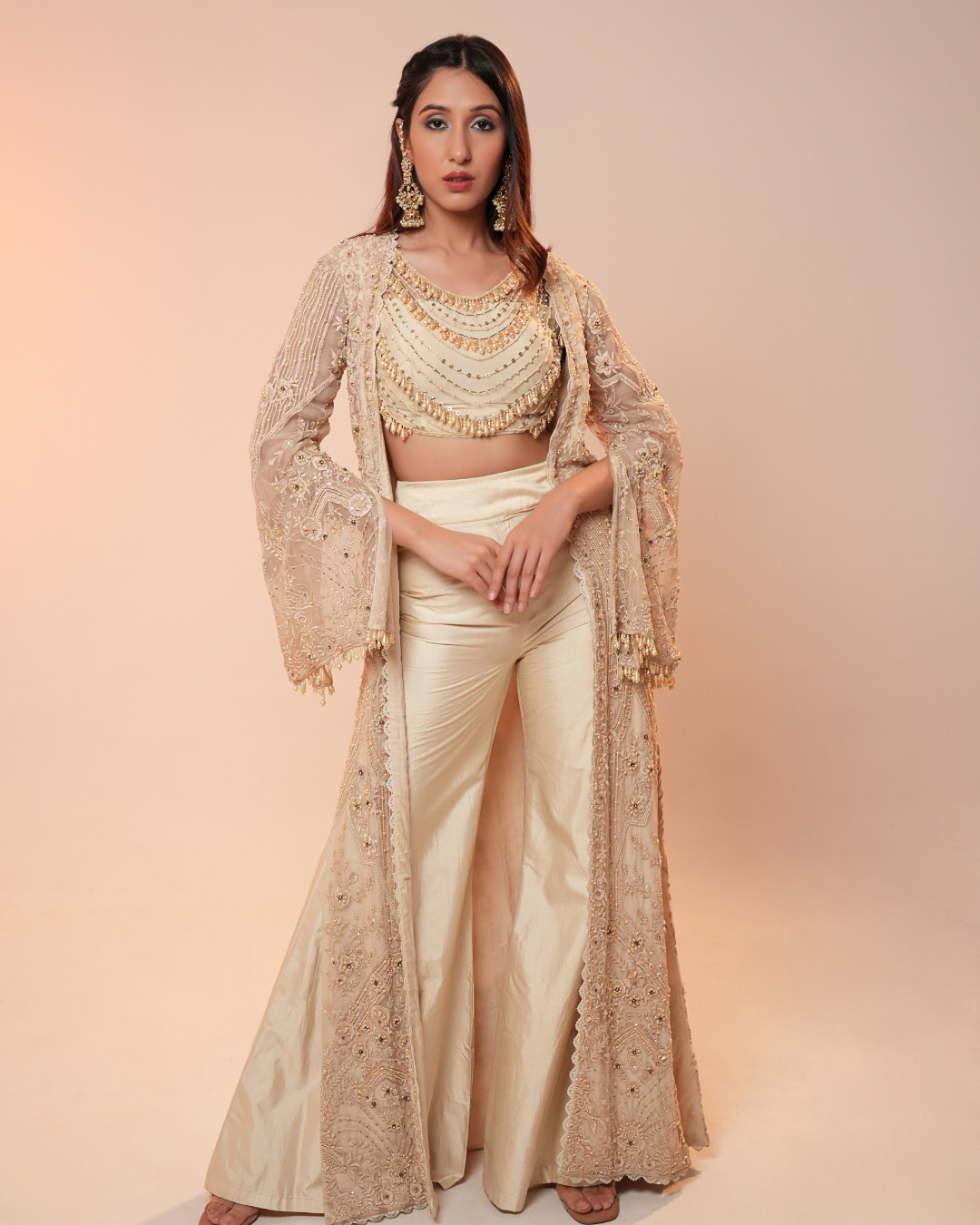 OPEN CAPE WITH SILK TROUSERS