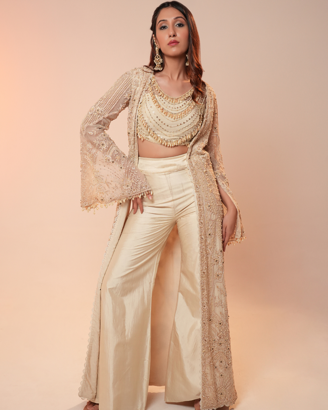OPEN CAPE WITH SILK TROUSERS