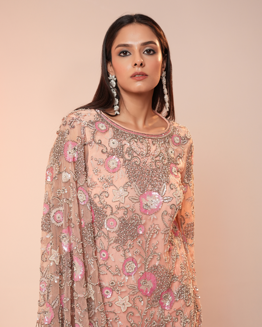 HEAVY EMBEDDED PINK GHARARA