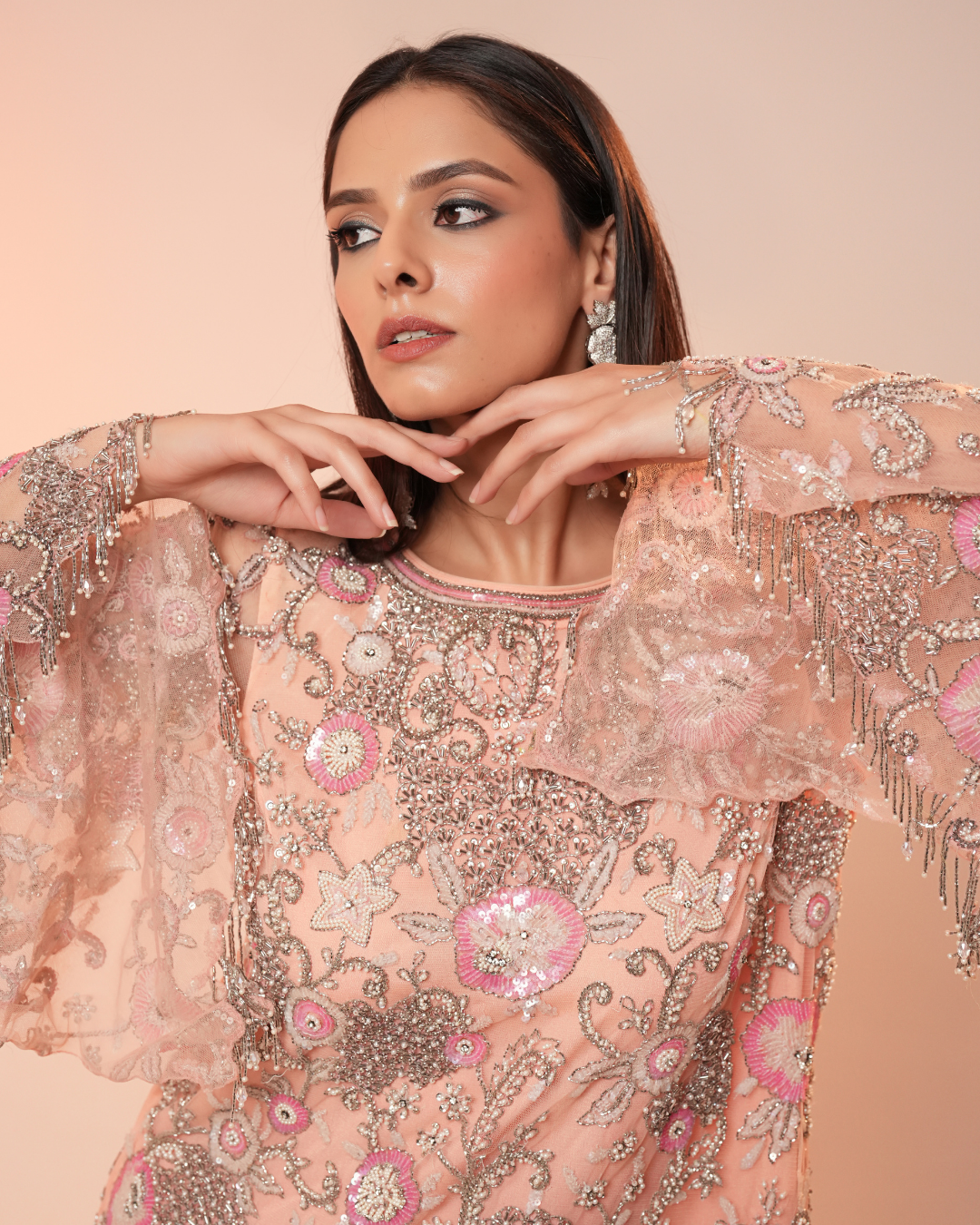HEAVY EMBEDDED PINK GHARARA