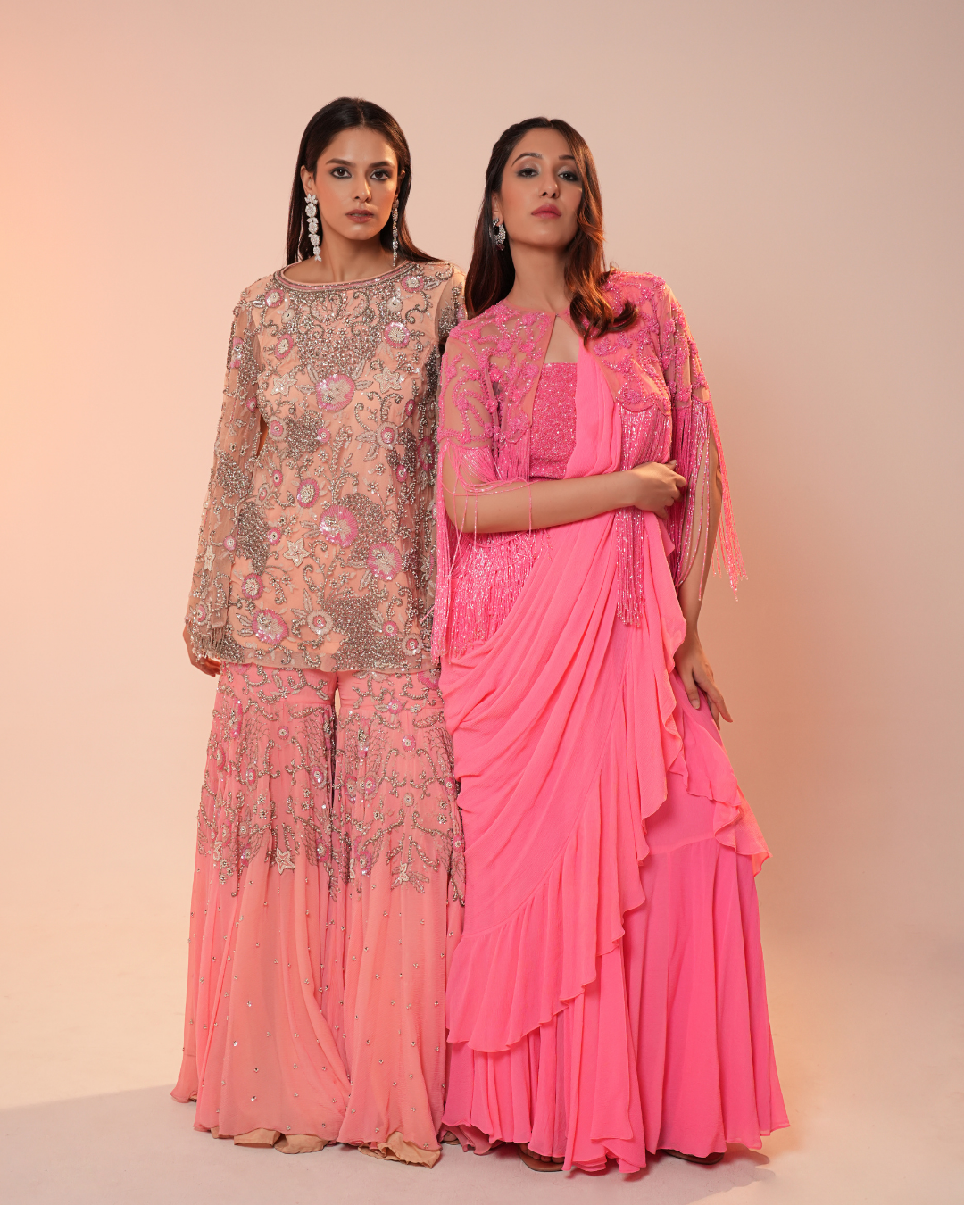DRAPED SAREE WITH FRINGED CAPE