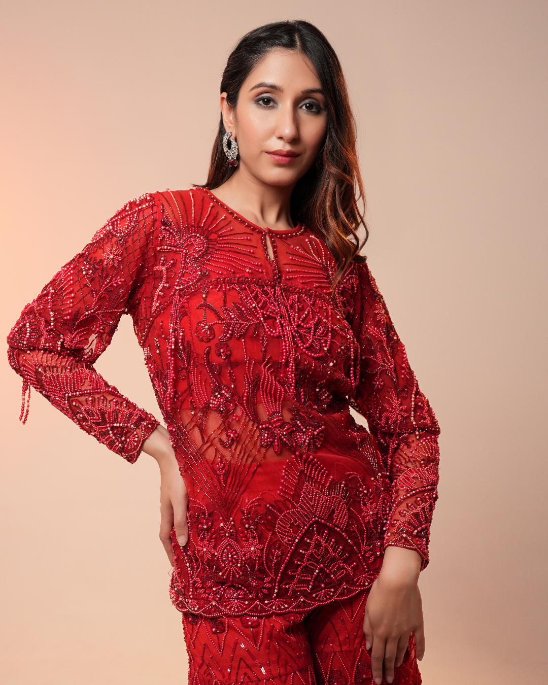RED FULLY EMB GHARARA SET