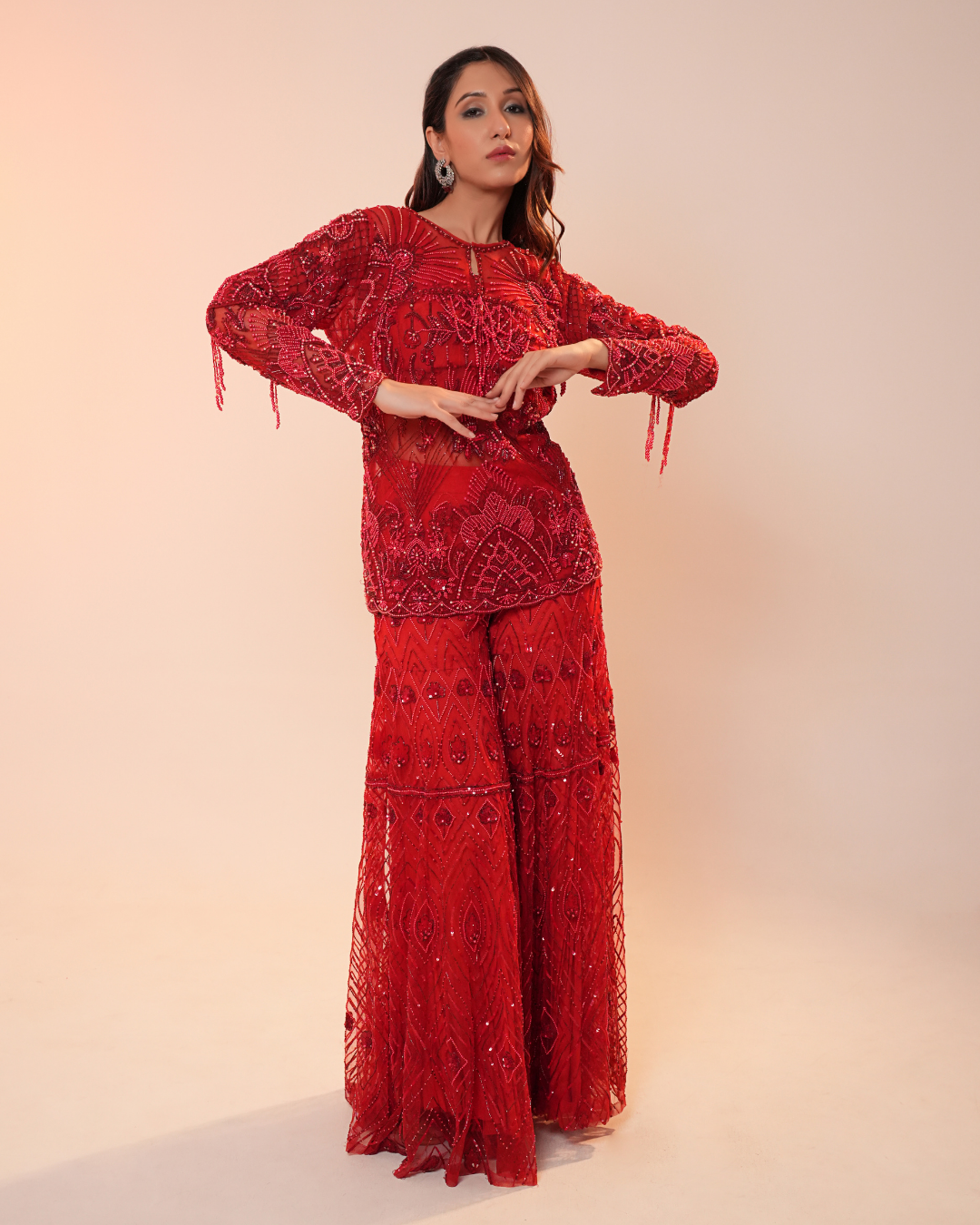 RED FULLY EMB GHARARA SET