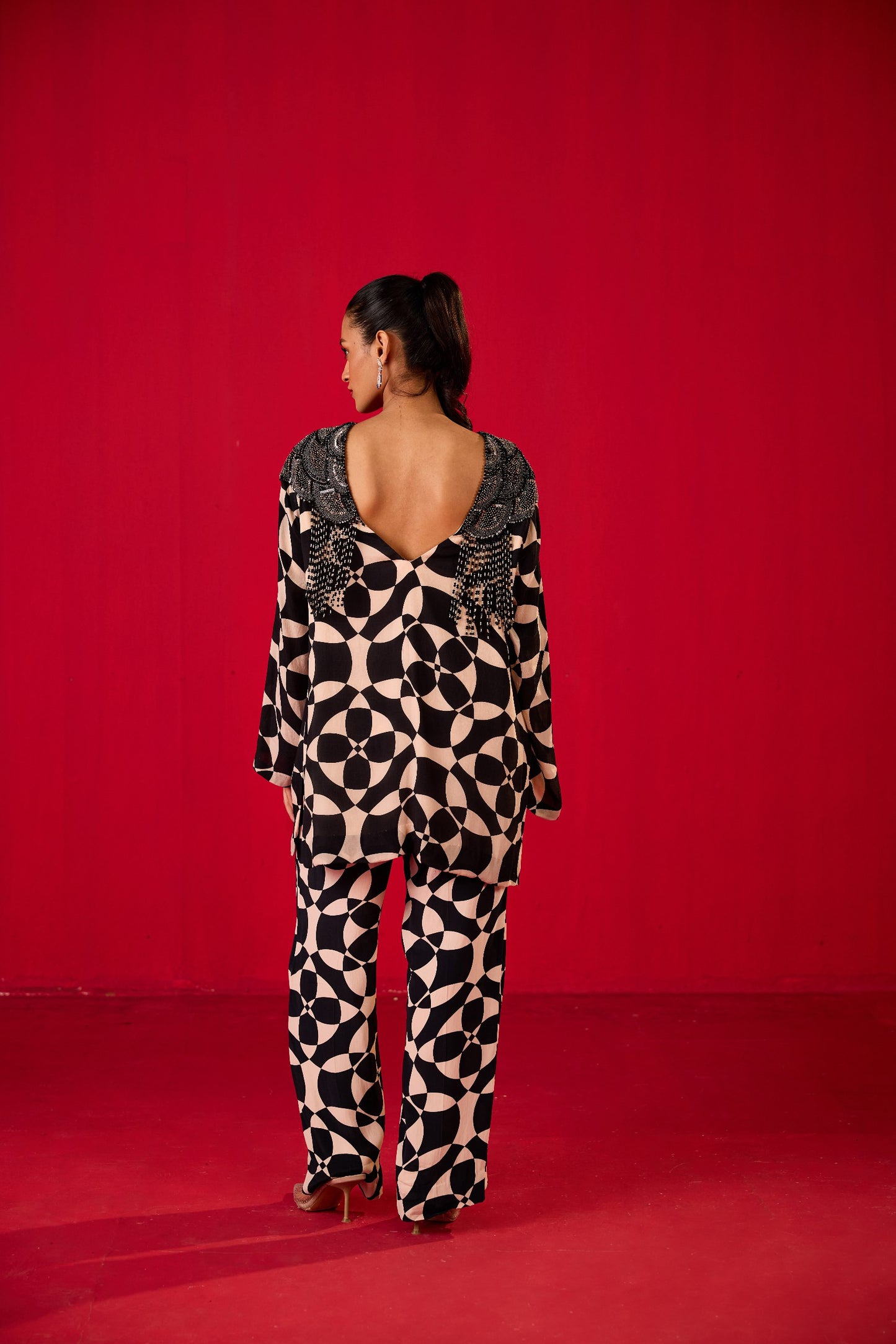 PRINTED CREPE CO-ORD WITH EMBROIDERY ON SHOULDERS