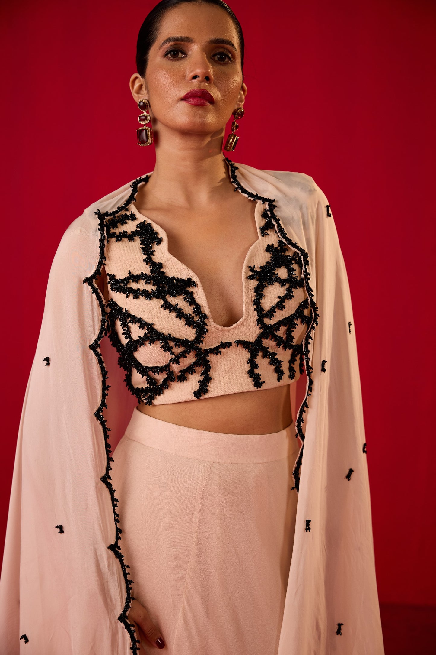 GEORGETTE PLAIN SKIRT WITH EMBELLISHED BLOUSE AND DUPATTA