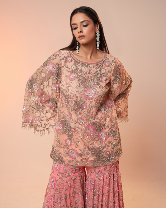 HEAVY EMBEDDED PINK GHARARA
