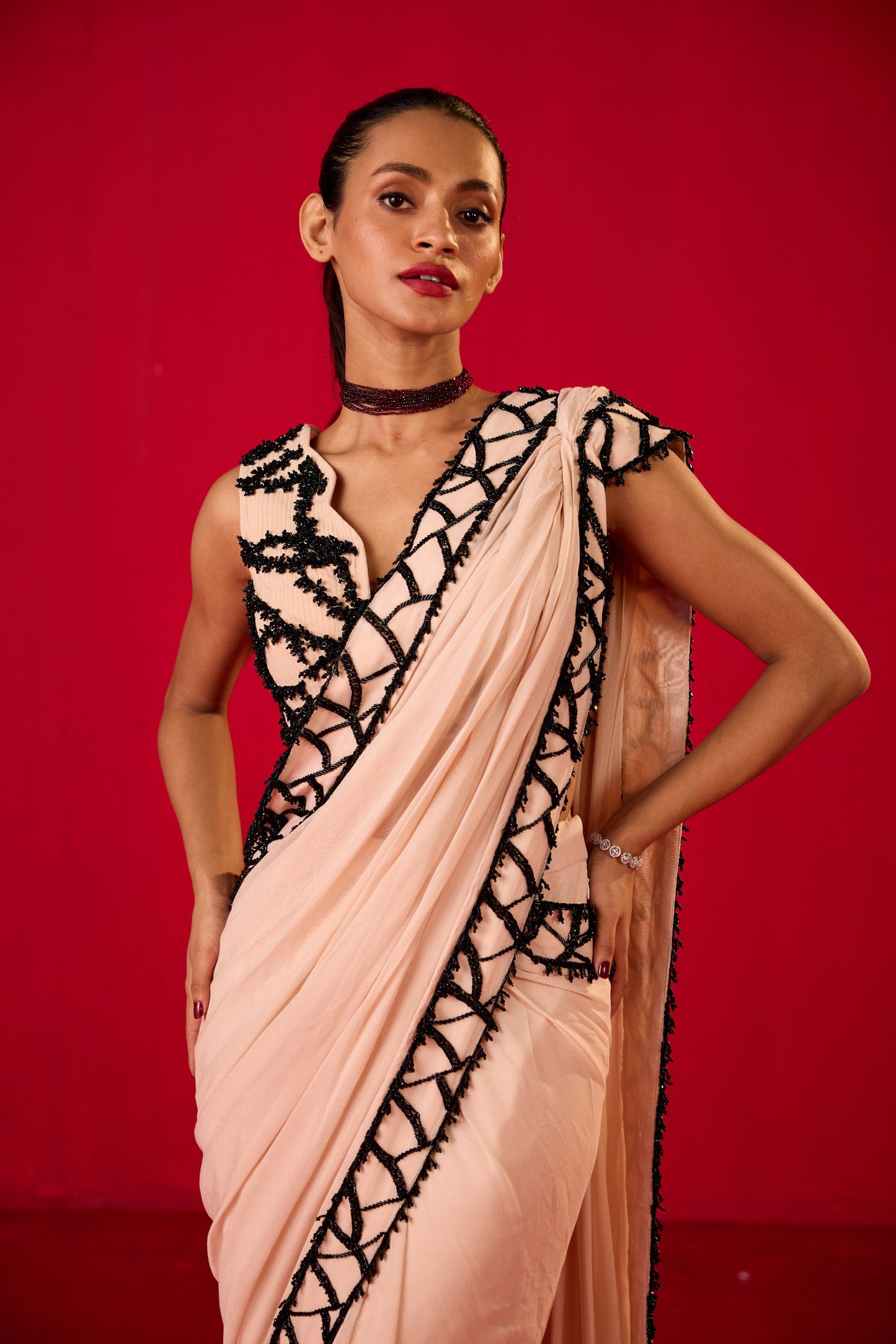 STITCHED SAREE WITH EMBROIDERED BLOUSE