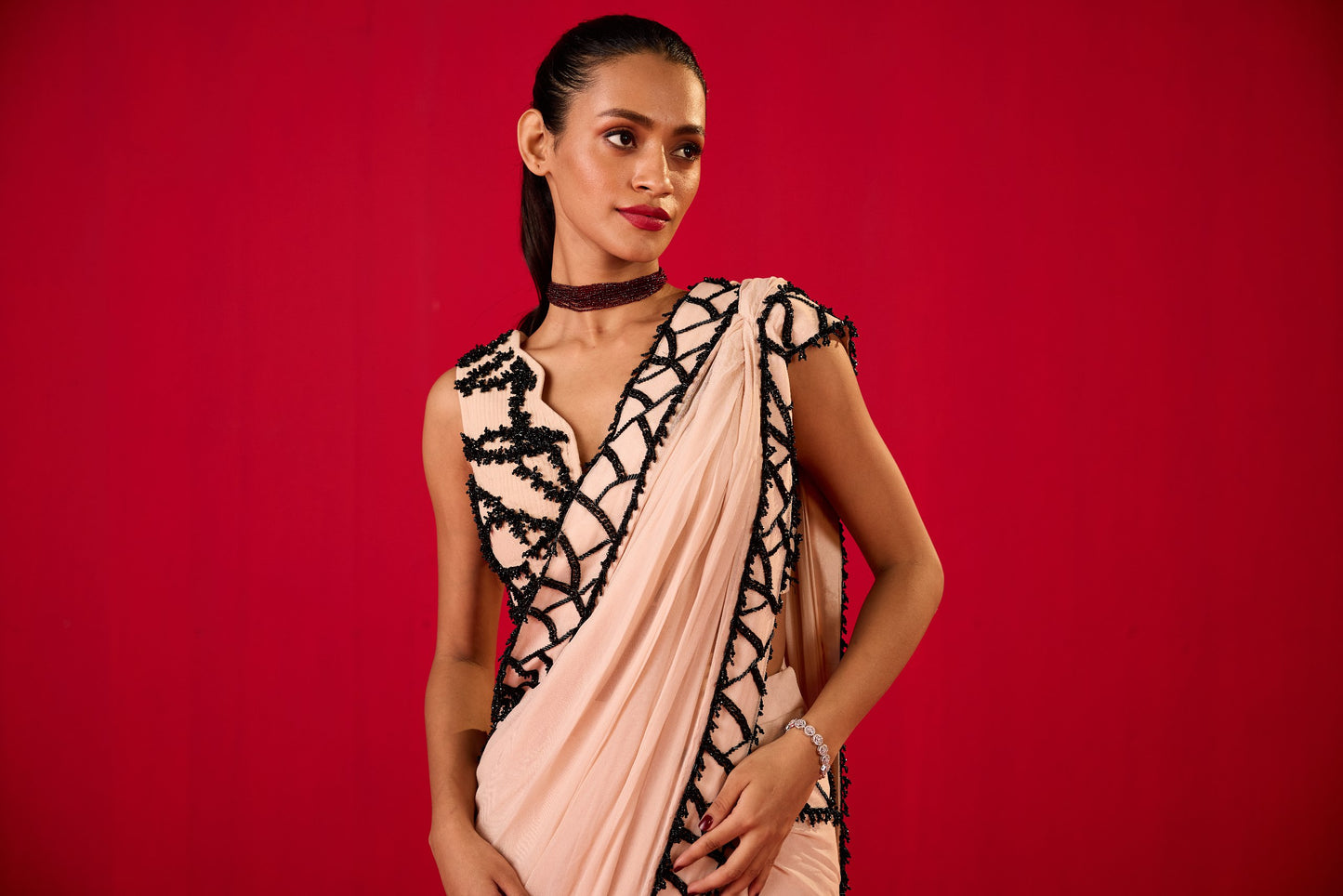 STITCHED SAREE WITH EMBROIDERED BLOUSE