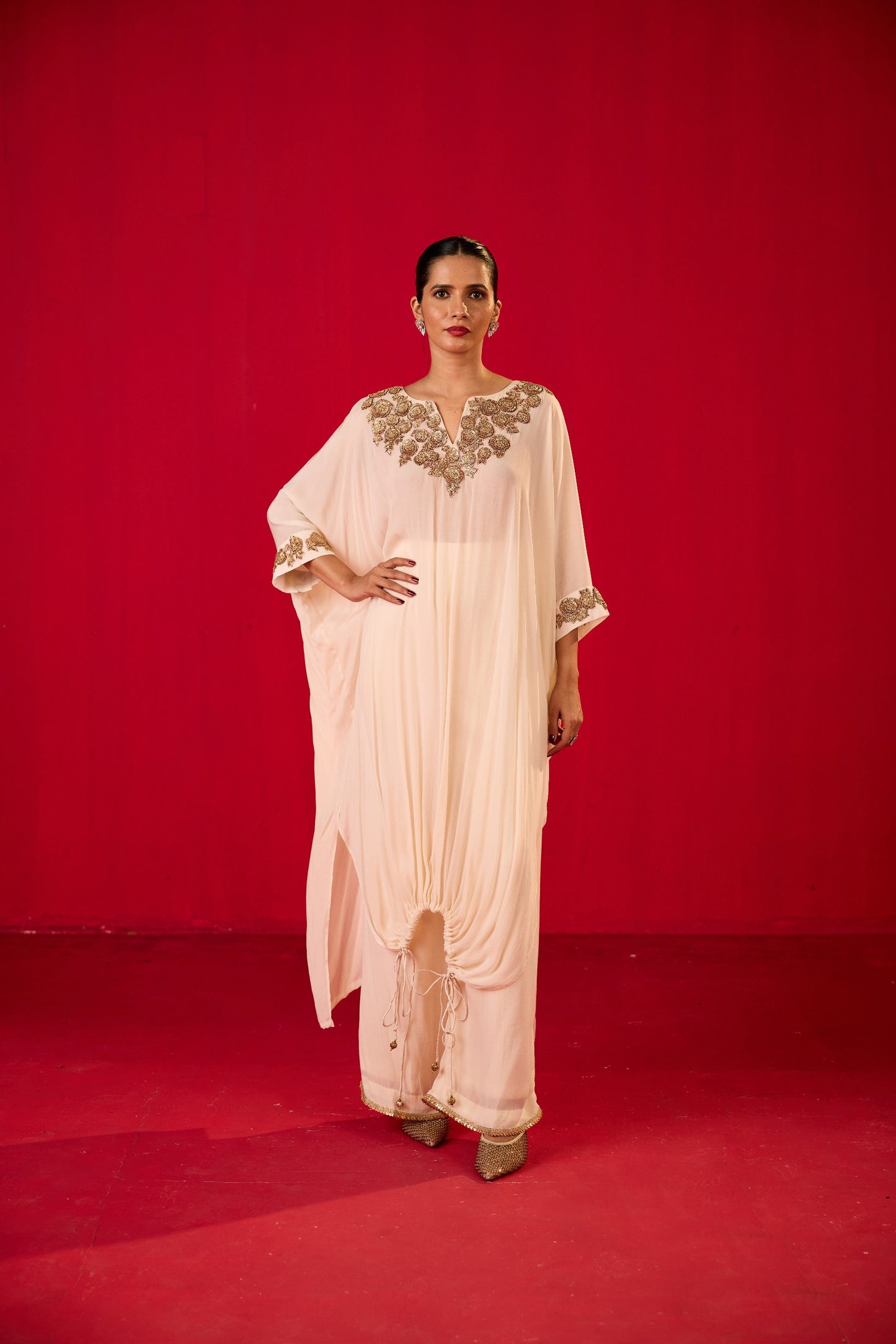 OFF WHITE LONG KURTA WITH TROUSERS